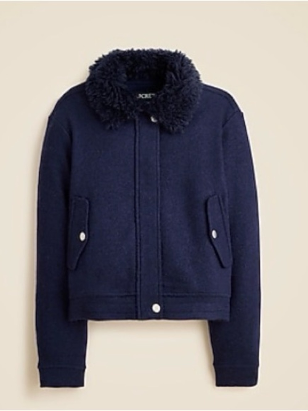 J.Crew Wool Blend Flight Jacket Faux Fur Collar NAVY Small CQ056